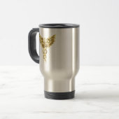 Gouden veelhoekig symbool Caduceus Reisbeker (Voorkant links)