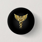 Gouden veelhoekig symbool Caduceus Ronde Button 3,2 Cm (Voorkant)
