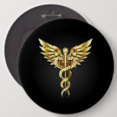 Gouden veelhoekig symbool Caduceus Ronde Button 6,0 Cm (Voorkant /achterkant)