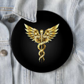 Gouden veelhoekig symbool Caduceus Ronde Button 6,0 Cm (In situ)