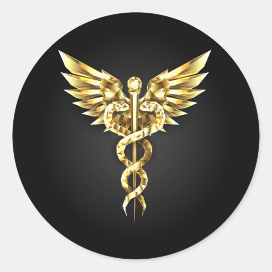 Gouden veelhoekig symbool Caduceus Ronde Sticker (Voorkant)