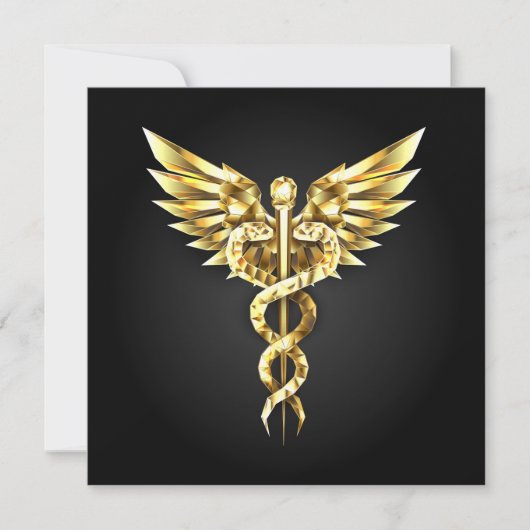 Gouden veelhoekig symbool Caduceus Save The Date (Voorkant)