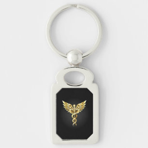 Gouden veelhoekig symbool Caduceus Sleutelhanger