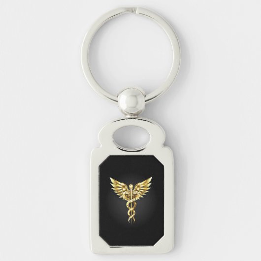 Gouden veelhoekig symbool Caduceus Sleutelhanger (Voorkant)
