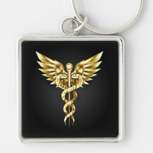 Gouden veelhoekig symbool Caduceus Sleutelhanger