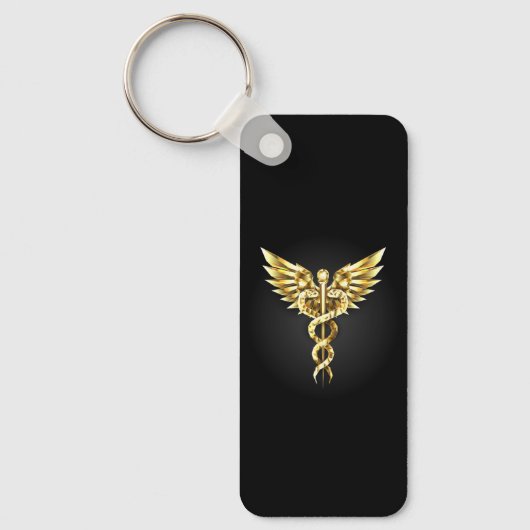 Gouden veelhoekig symbool Caduceus Sleutelhanger (Voorkant)