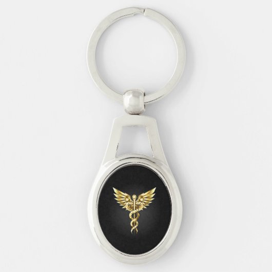 Gouden veelhoekig symbool Caduceus Sleutelhanger (Voorkant)