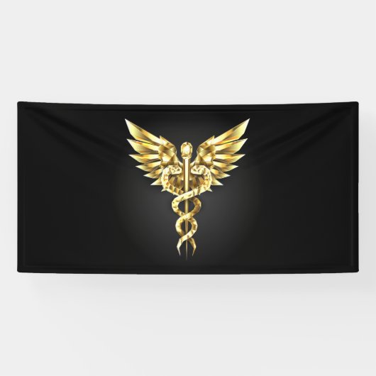 Gouden veelhoekig symbool Caduceus Spandoek (Horizontaal)