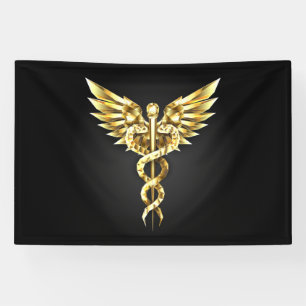 Gouden veelhoekig symbool Caduceus Spandoek