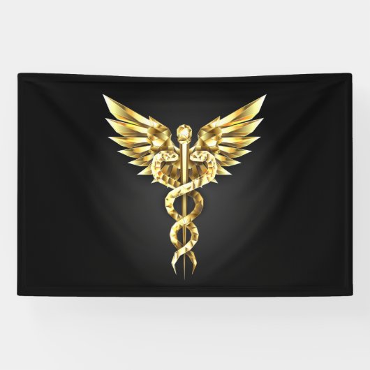 Gouden veelhoekig symbool Caduceus Spandoek (Horizontaal)