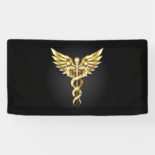 Gouden veelhoekig symbool Caduceus Spandoek (Horizontaal)