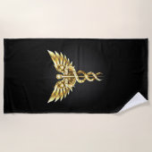 Gouden veelhoekig symbool Caduceus Strandlaken (Voorkant)
