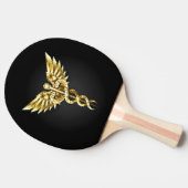 Gouden veelhoekig symbool Caduceus Tafeltennisbatje (Zijkant)