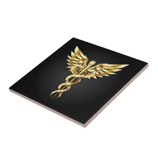Gouden veelhoekig symbool Caduceus Tegeltje (Zijkant)