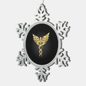 Gouden veelhoekig symbool Caduceus Tin Sneeuwvlok Ornament (Rechts)