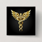 Gouden veelhoekig symbool Caduceus Vierkante Button 5,1 Cm (Voorkant)