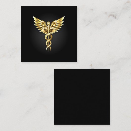 Gouden veelhoekig symbool Caduceus Vierkante Visitekaartje (Voorkant / Achterkant)