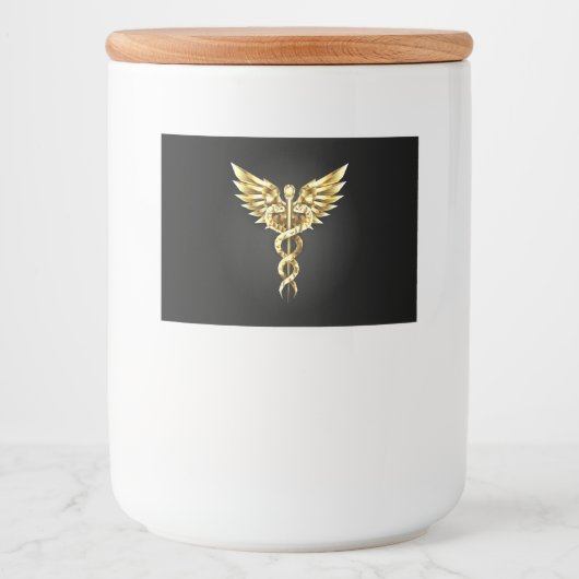 Gouden veelhoekig symbool Caduceus Voedselcontainer Etiket (Voorkant)