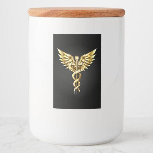 Gouden veelhoekig symbool Caduceus Voedselcontainer Etiket (Voorkant)