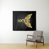 Gouden veelhoekig symbool Caduceus Wandkleed (In Situ (horizontaal))