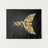 Gouden veelhoekig symbool Caduceus Wandkleed (Voorkant (horizontaal))