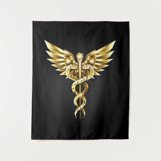 Gouden veelhoekig symbool Caduceus Wandkleed (Voorkant)