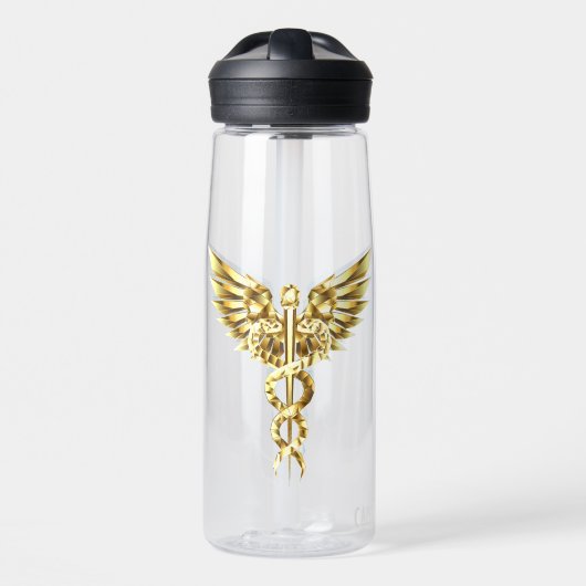 Gouden veelhoekig symbool Caduceus Waterfles (Voorkant)