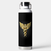 Gouden veelhoekig symbool Caduceus Waterfles (Achterkant)