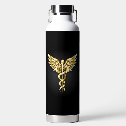 Gouden veelhoekig symbool Caduceus Waterfles (Voorkant)