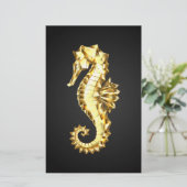 Gouden veelhoekig zeepaardje briefpapier (Staand voorkant)