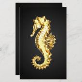 Gouden veelhoekig zeepaardje briefpapier (Voorkant / Achterkant)