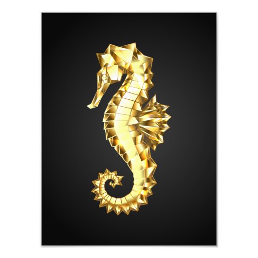 Gouden veelhoekig zeepaardje foto afdruk (Voorkant)