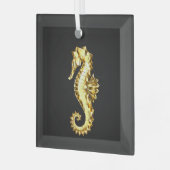 Gouden veelhoekig zeepaardje glas ornament (Voorkant links)