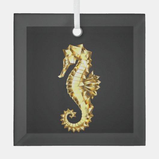 Gouden veelhoekig zeepaardje glas ornament (Voorkant)