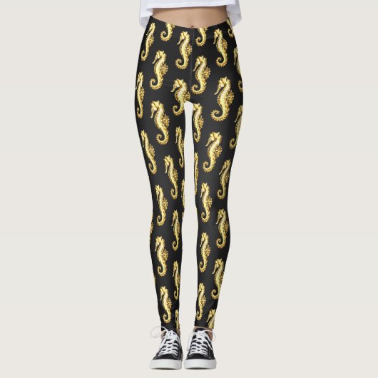 Gouden veelhoekig zeepaardje leggings (Voorkant)