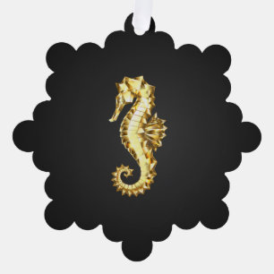 Gouden veelhoekig zeepaardje ornament kaart