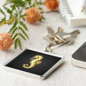 Gouden veelhoekig zeepaardje sleutelhanger (Zijkant)