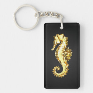 Gouden veelhoekig zeepaardje sleutelhanger