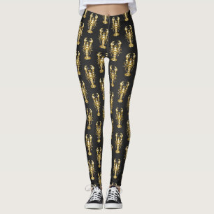 Gouden veelhoekige kreeftenkreeft op zwart leggings