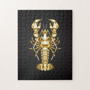 Gouden veelhoekige kreeftenkreeft op zwart legpuzzel
