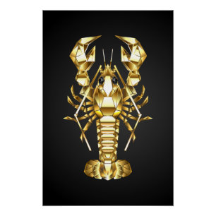 Gouden veelhoekige kreeftenkreeft op zwart perfect poster