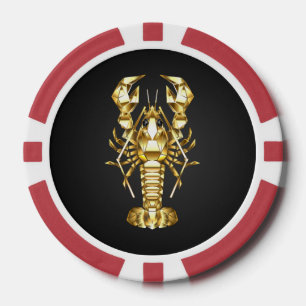 Gouden veelhoekige kreeftenkreeft op zwart poker chips