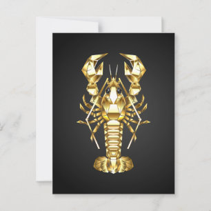 Gouden veelhoekige rivierkreeft op zwart briefkaart