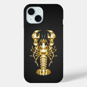 Gouden veelhoekige rivierkreeft op zwart iPhone 15 case