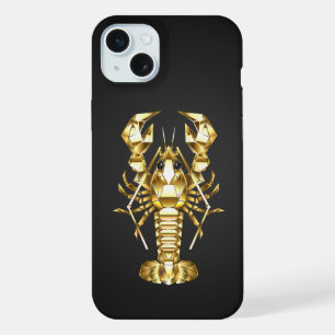 Gouden veelhoekige rivierkreeft op zwart iPhone 15 plus case