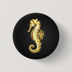 Gouden Veelhoekige Zeepaard Ronde Button 3,2 Cm