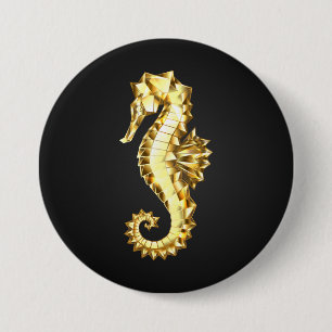 Gouden Veelhoekige Zeepaard Ronde Button 7,6 Cm