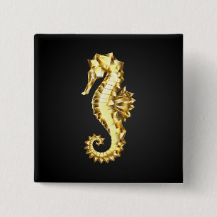 Gouden Veelhoekige Zeepaard Vierkante Button 5,1 Cm
