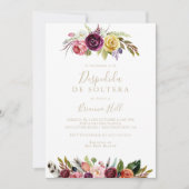 Gouden veer Boho bloemenspaans Vrijgezellenfeest Kaart (Voorkant)