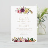 Gouden veer Boho bloemenspaans Vrijgezellenfeest Kaart (Staand voorkant)